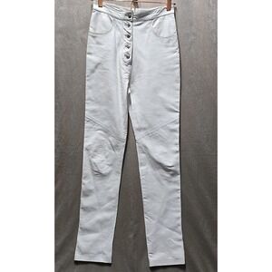Vintage Caché White Leather Pants Tapered High Rise Rose Heart Button Size 6‎